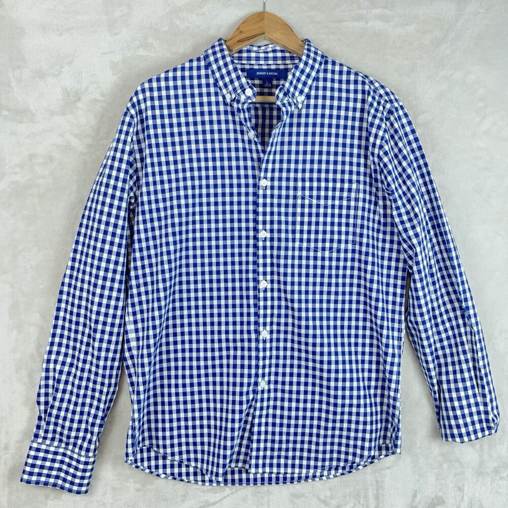 Bowery & Broome Men's Blue White Gingham Shirt Large Modern Preppy Clean